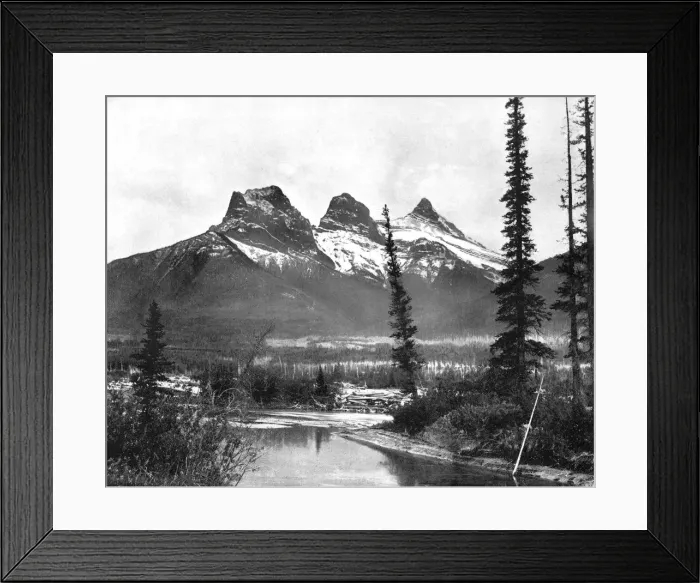 Framed Print : The Three Sisters, Canmore, Canadian Pacific Railway, 1893. Artist: John L Stoddard Framed Print : The Three Sisters, Canmore, Canadian Pacific Railway, 1893. Artist: John L Stoddard