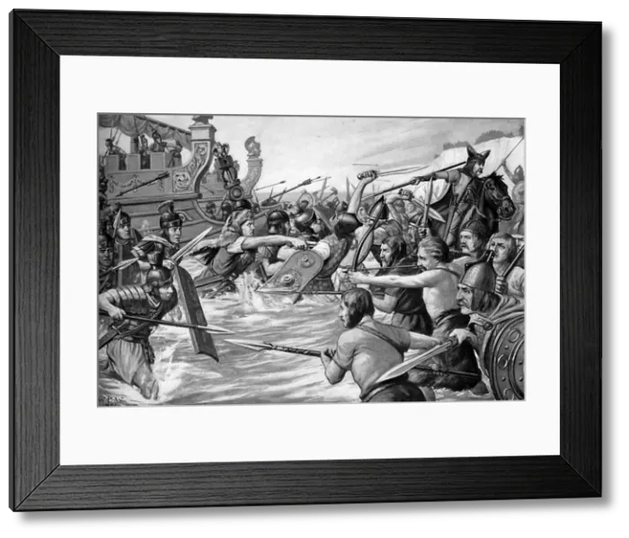 Framed Print : The landing of Julius Caesar in Britain, 55 BC, (c1920s). Artist: Richard Caton Woodville II Framed Print : The landing of Julius Caesar in Britain, 55 BC, (c1920s). Artist: Richard Caton Woodville II