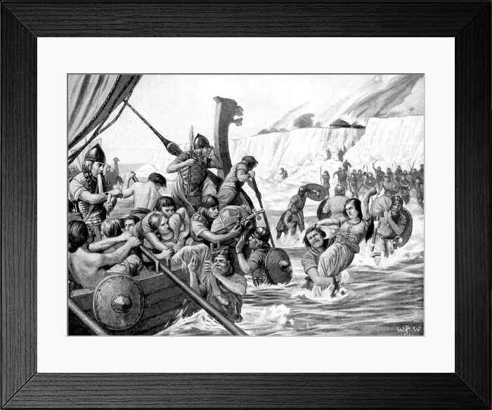 Framed Print : Saxon raiders, (1921). Artist: Richard Caton Woodville II Framed Print : Saxon raiders, (1921). Artist: Richard Caton Woodville II