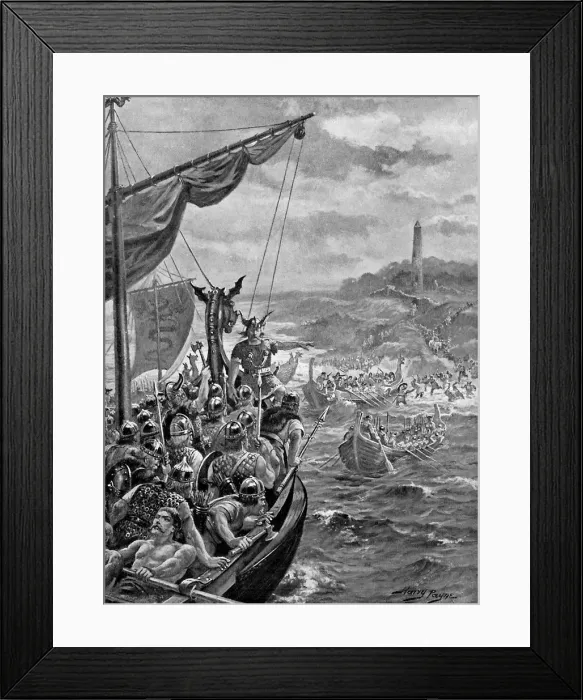 Framed Print : An attack of the Danes on Ireland, 9th century AD, (c1920). Artist: Henry Payne Framed Print : An attack of the Danes on Ireland, 9th century AD, (c1920). Artist: Henry Payne