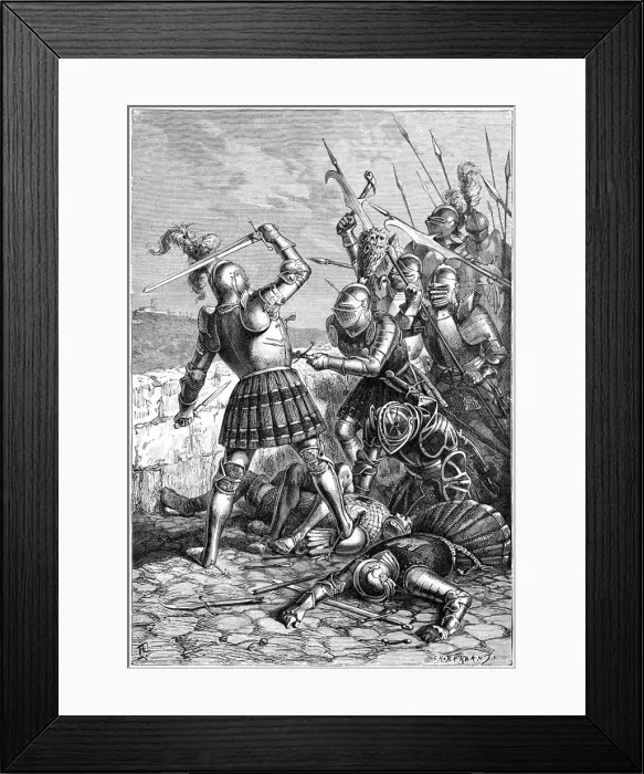 Framed Print : Pierre du Terrail defending the bridge at Garigliano, Italy, 1898. Artist: Barbant Framed Print : Pierre du Terrail defending the bridge at Garigliano, Italy, 1898. Artist: Barbant