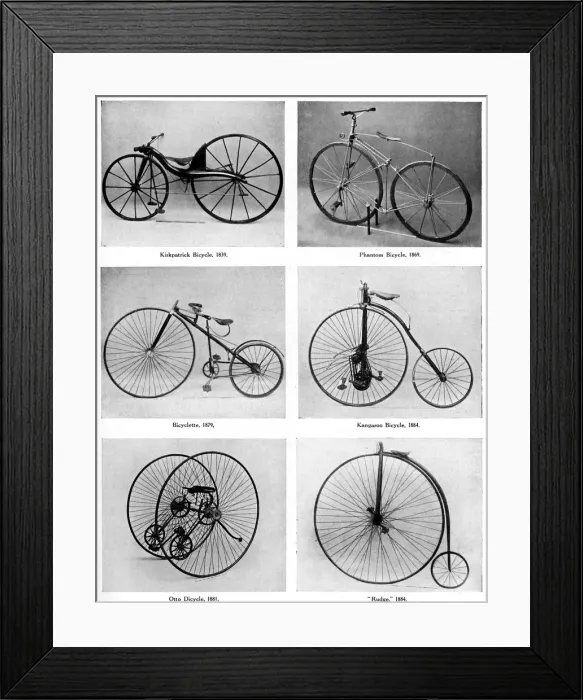 Framed Print : The evolution of the bicycle, 19th century, (c1920) Framed Print : The evolution of the bicycle, 19th century, (c1920)