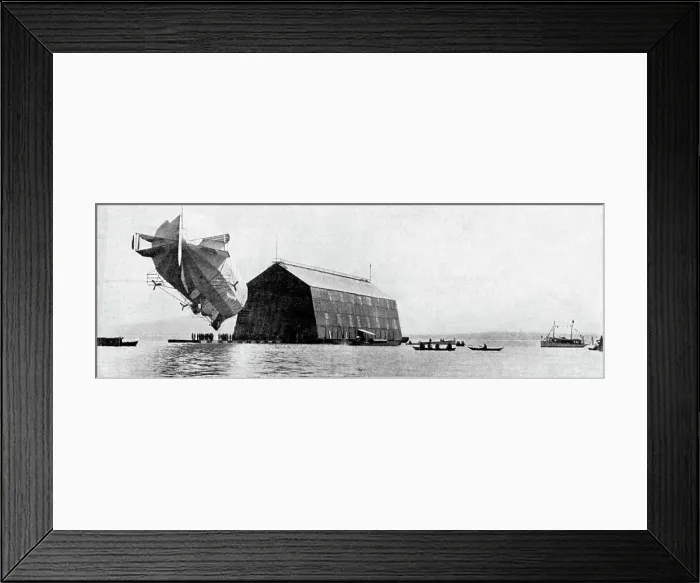 Framed Print : A Zeppelin entering its floating shed, c 1900, (c1920) Framed Print : A Zeppelin entering its floating shed, c 1900, (c1920)