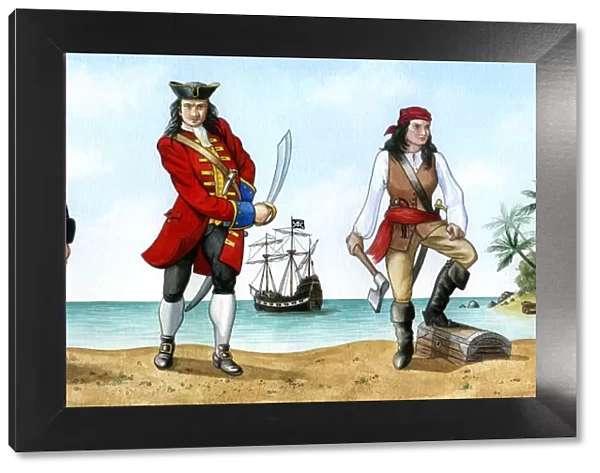 Anne Bonny, John Calico Jack Rackam and Mary Read, 18th Century Pirates. Artist: Karen Humpage