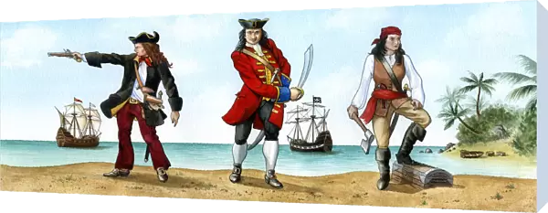 Anne Bonny, John Calico Jack Rackam and Mary Read, 18th Century Pirates. Artist: Karen Humpage