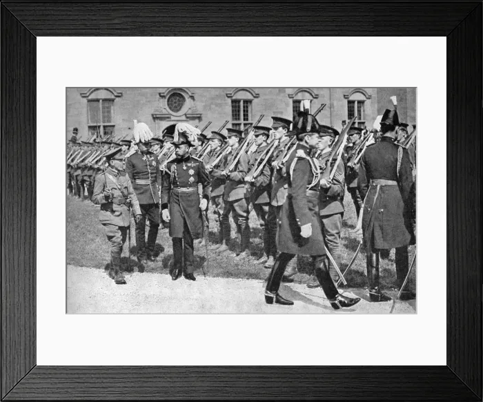 Framed Print : King George V (1865-1936) inspecting the OTC at Bangor University College, c1920s (1936) Framed Print : King George V (1865-1936) inspecting the OTC at Bangor University College, c1920s (1936)