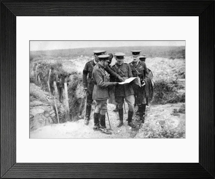 Framed Print : King George V (1865-1936) at St Georges Hill, near Fricourt, 10th August 1916, (1936)