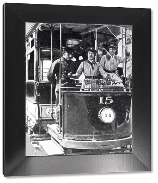Women learning to drive a tram, 1917, (1936)