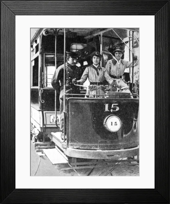 Framed Print : Women learning to drive a tram, 1917, (1936) Framed Print : Women learning to drive a tram, 1917, (1936)