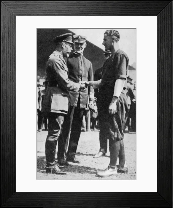 Framed Print : King George V receiving a American soldier who had been playing baseball, c 1910s (1936) Framed Print : King George V receiving a American soldier who had been playing baseball, c 1910s (1936)