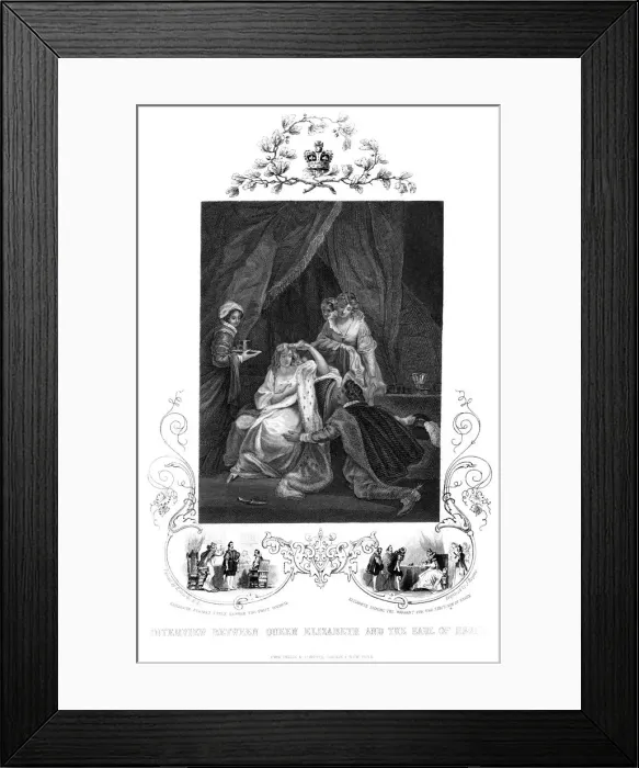 Framed Print : Interview between Queen Elizabeth and the Earl of Essex, 19th century. Artist: J Rogers Framed Print : Interview between Queen Elizabeth and the Earl of Essex, 19th century. Artist: J Rogers