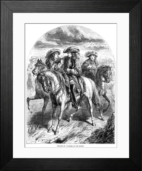 Framed Print : William III wounded at the Boyne. Artist: C Sheeres Framed Print : William III wounded at the Boyne. Artist: C Sheeres
