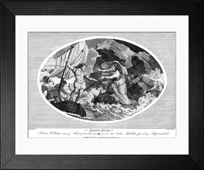 Framed Print : Prince William son of Henry I, endeavouring to save his sister Matilda after bing shipwrecked, 1792 Framed Print : Prince William son of Henry I, endeavouring to save his sister Matilda after bing shipwrecked, 1792