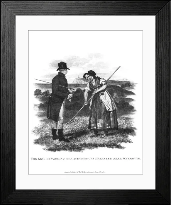 Framed Print : The king rewarding the industrious haymaker near Weymouth, 1820. Artist: Thomas Kelly-Kenny Framed Print : The king rewarding the industrious haymaker near Weymouth, 1820. Artist: Thomas Kelly-Kenny
