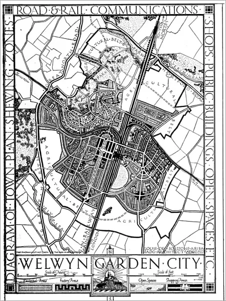 Map of Welwyn Garden City, Hertfordshire, England, 1926