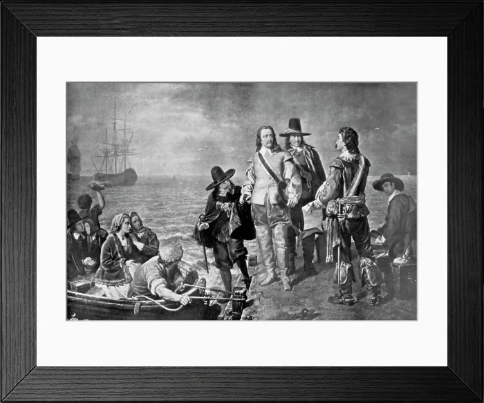 Framed Print : Hampden and Pym prevented from emigrating to New England by order of the government, 1926 Framed Print : Hampden and Pym prevented from emigrating to New England by order of the government, 1926