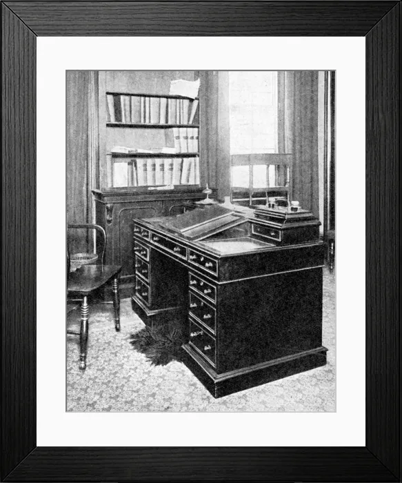 Framed Print : Chair & Desk of Charles Dickens, used at Gadshill, 1923. Artist: Rischgitz Collection Framed Print : Chair & Desk of Charles Dickens, used at Gadshill, 1923. Artist: Rischgitz Collection