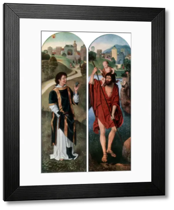 Framed Print : St Stephen and St Christopher, (1927). Artist: Hans Memling Framed Print : St Stephen and St Christopher, (1927). Artist: Hans Memling