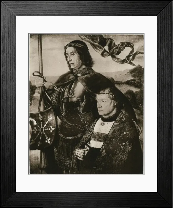 Framed Print : St Victor and a Donor, (1927). Artist: Hugo van der Goes Framed Print : St Victor and a Donor, (1927). Artist: Hugo van der Goes