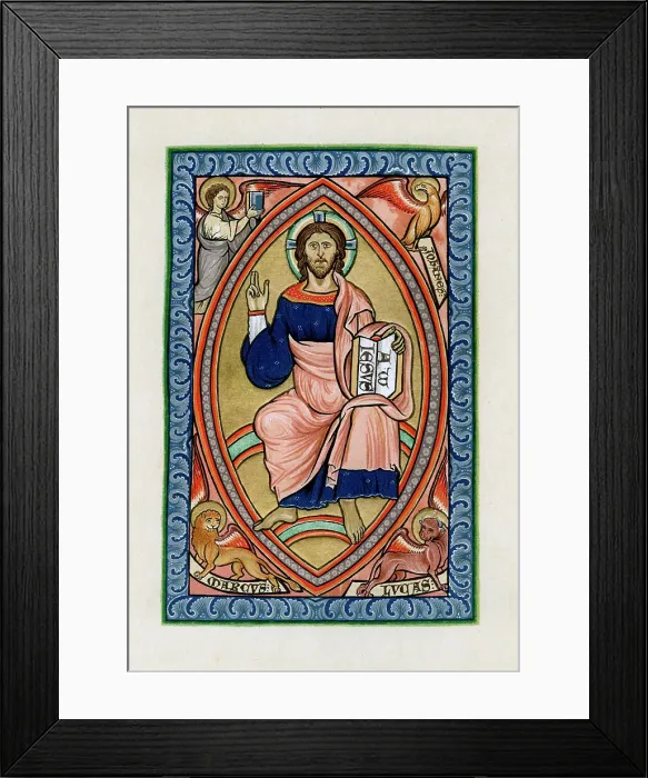 Framed Print : Christ in glory with the symbols of the four Evangelists, c1200 Framed Print : Christ in glory with the symbols of the four Evangelists, c1200