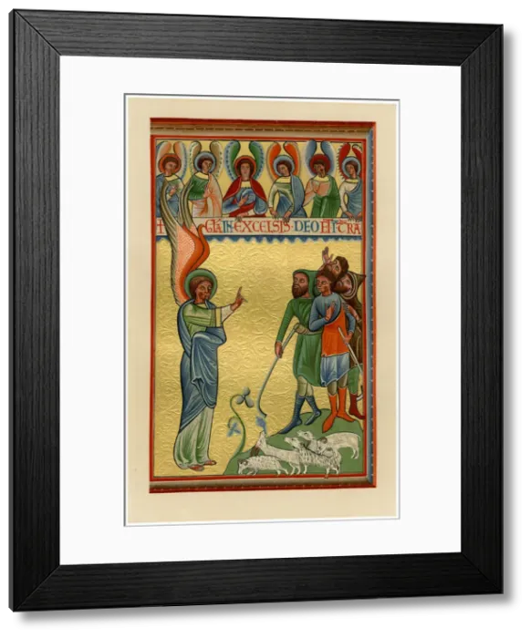 Framed Print : The angel and the shepherds, late 12th century Framed Print : The angel and the shepherds, late 12th century