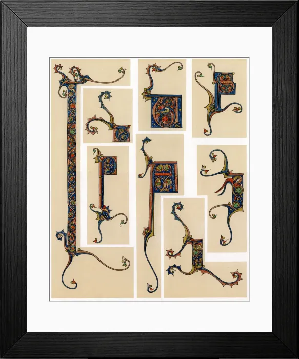 Framed Print : Illuminated initial letters, 13th century Framed Print : Illuminated initial letters, 13th century