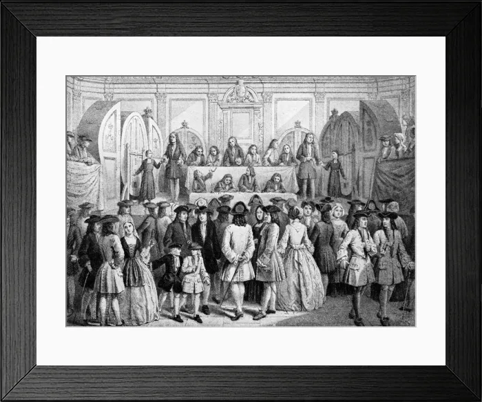 Framed Print : Drawing a lottery in the Guildhall, 1739, (c1920) Framed Print : Drawing a lottery in the Guildhall, 1739, (c1920)
