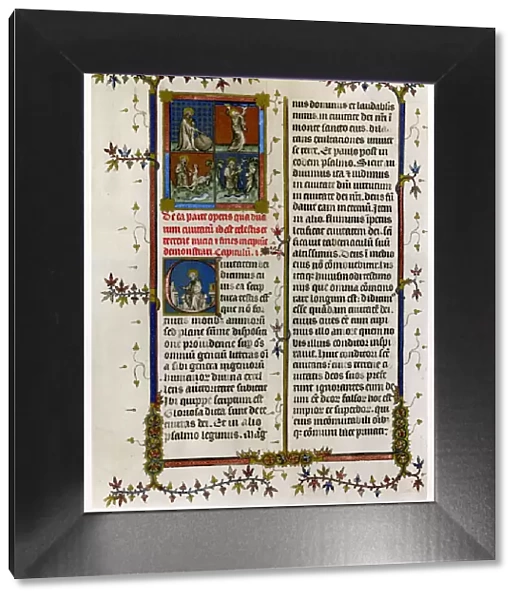 Text page with biblical scenes, late 14th century