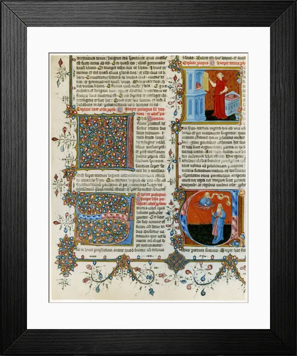 Framed Print : Illuminated initial letters with scenes from the life of St Jerome, late 14th century Framed Print : Illuminated initial letters with scenes from the life of St Jerome, late 14th century