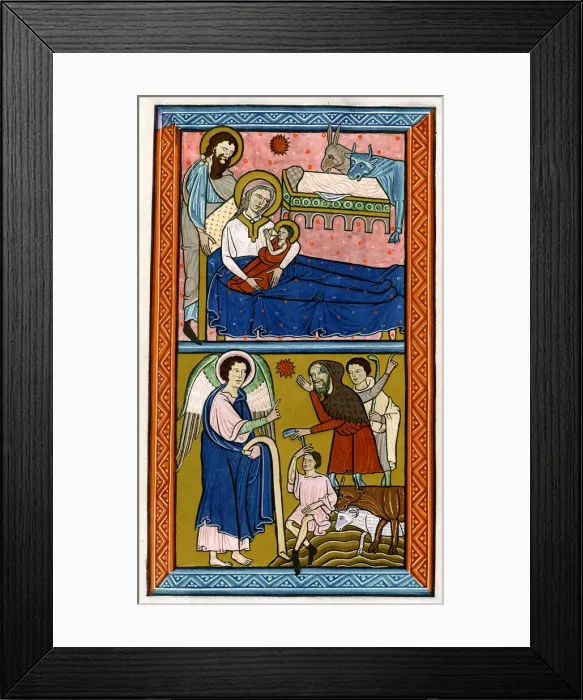 Framed Print : The Nativity and the Annunciation to the Shepherds, early 13th century Framed Print : The Nativity and the Annunciation to the Shepherds, early 13th century