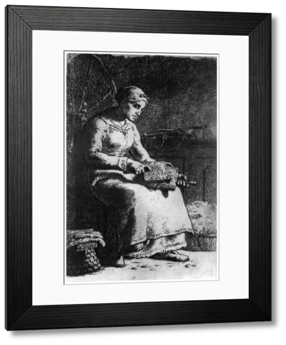 Framed Print : The Wool Carder, c1835-1875 (1924). Artist: Jean Francois Millet Framed Print : The Wool Carder, c1835-1875 (1924). Artist: Jean Francois Millet