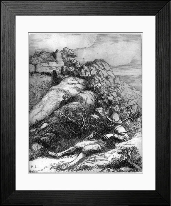 Framed Print : Shepherd Resting, c1860-1910 (1924)Artist: Alphonse Legros Framed Print : Shepherd Resting, c1860-1910 (1924)Artist: Alphonse Legros