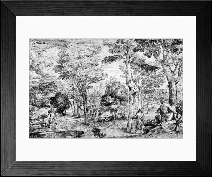 Framed Print : Landscape with Satyrs, c1530-1540, (1937). Artist: Titian Framed Print : Landscape with Satyrs, c1530-1540, (1937). Artist: Titian