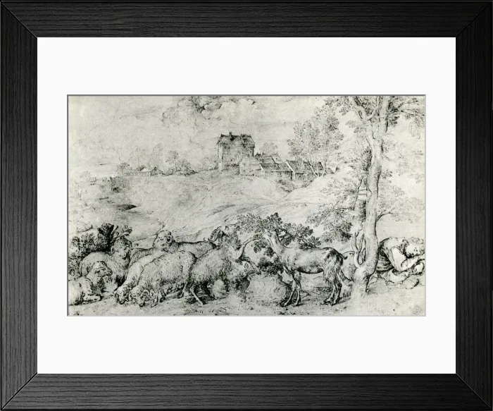 Framed Print : Landscape with Flock of Sheep, c1520, (1937). Artist: Titian