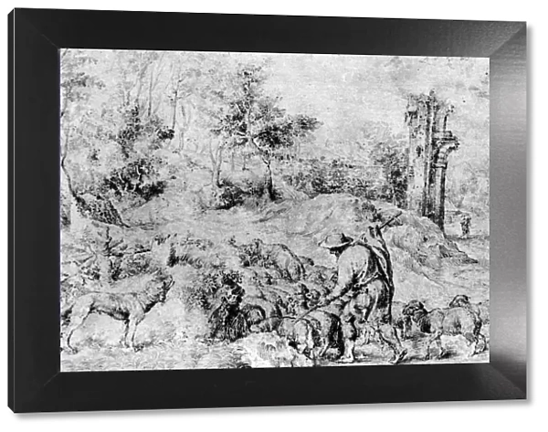 Landscape with Shepherd and Flock, c1520, (1937). Artist: Titian