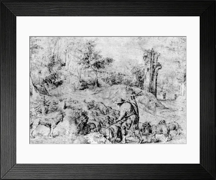 Framed Print : Landscape with Shepherd and Flock, c1520, (1937). Artist: Titian Framed Print : Landscape with Shepherd and Flock, c1520, (1937). Artist: Titian