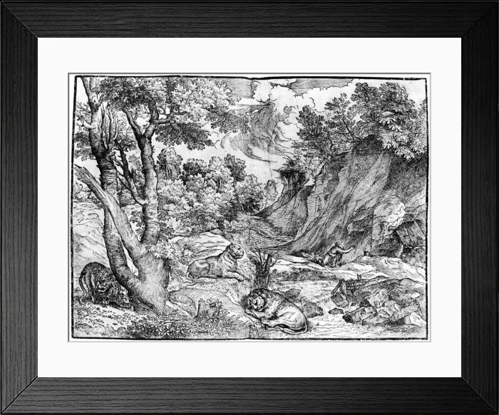 Framed Print : Large Landscape with St Jerome, 1937. Artist: Nicolo Boldrini Framed Print : Large Landscape with St Jerome, 1937. Artist: Nicolo Boldrini