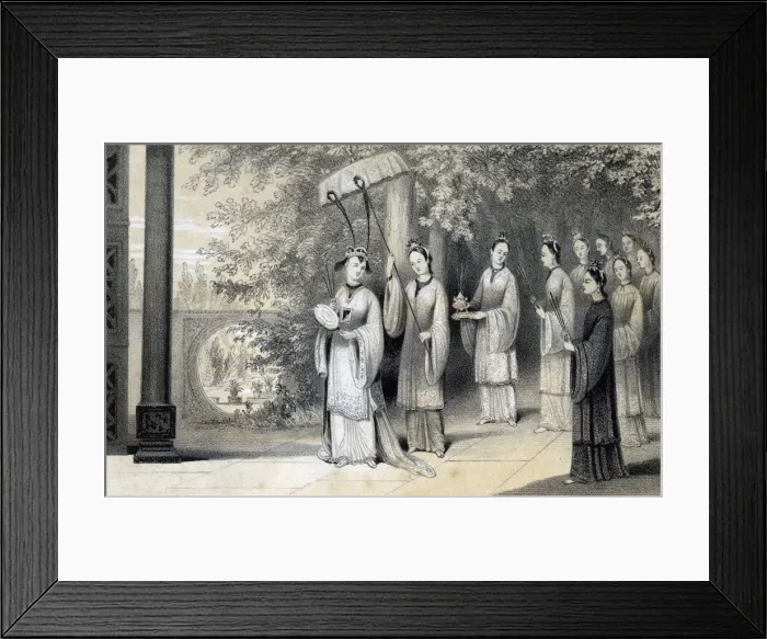 Framed Print : The empress and her attendants proceeding to the temple from the mulberry grove, 1847. Artist: JW Giles Framed Print : The empress and her attendants proceeding to the temple from the mulberry grove, 1847. Artist: JW Giles