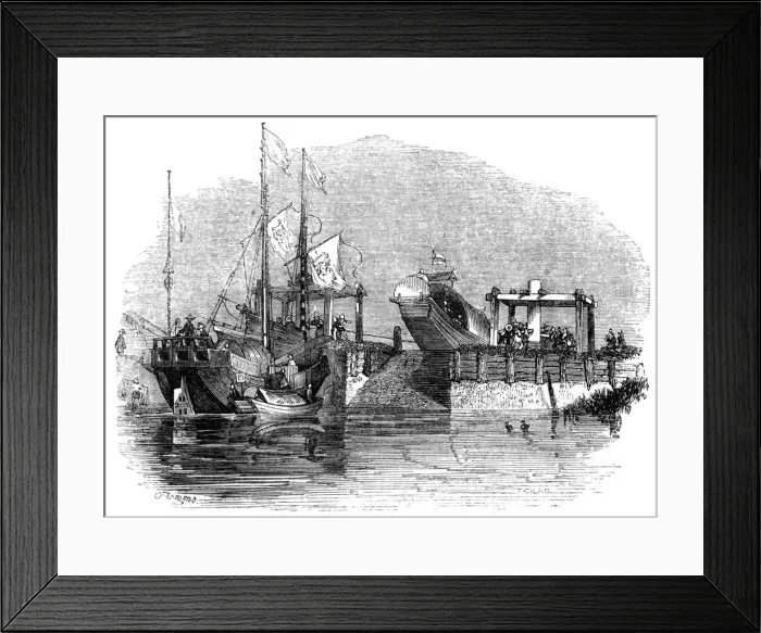 Framed Print : Boat drawn over a sluice or lock on a canal, 1847. Artist: Giles Framed Print : Boat drawn over a sluice or lock on a canal, 1847. Artist: Giles