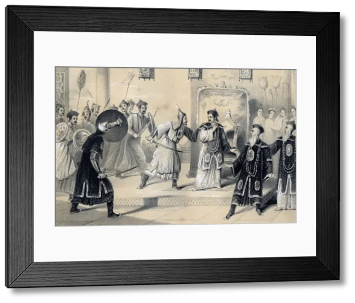 Framed Print : The Emperor Weit-Soong and his court, taken prisoners by the Tartars, 1847. Artist: JW Giles Framed Print : The Emperor Weit-Soong and his court, taken prisoners by the Tartars, 1847. Artist: JW Giles