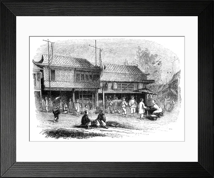 Framed Print : Street and shops in Pekin, 1847. Artist: Walmsley Framed Print : Street and shops in Pekin, 1847. Artist: Walmsley