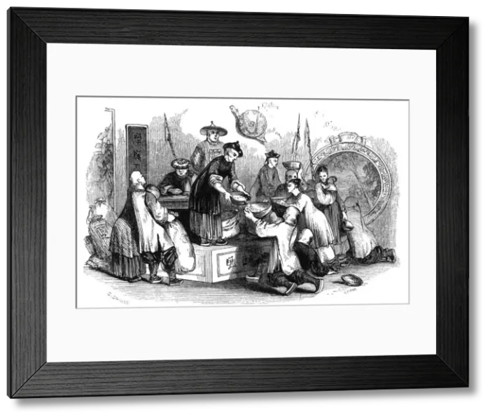 Framed Print : Giving out corn to the people, during a season of scarcity, 1847. Artist: Evans Framed Print : Giving out corn to the people, during a season of scarcity, 1847. Artist: Evans