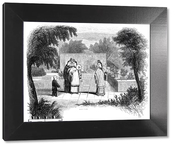 Ladies walking, garden scene of one of the wealthier classes, 1847. Artist: Armstrong