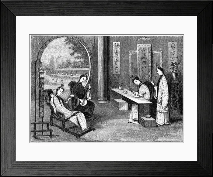 Framed Print : Domestic scene, ladies at their usual employments, 1847. Artist: Evans Framed Print : Domestic scene, ladies at their usual employments, 1847. Artist: Evans