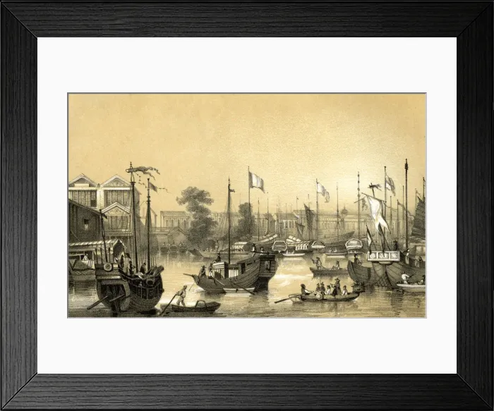 Framed Print : The English factories at Canton, 1847. Artist: JW Giles Framed Print : The English factories at Canton, 1847. Artist: JW Giles