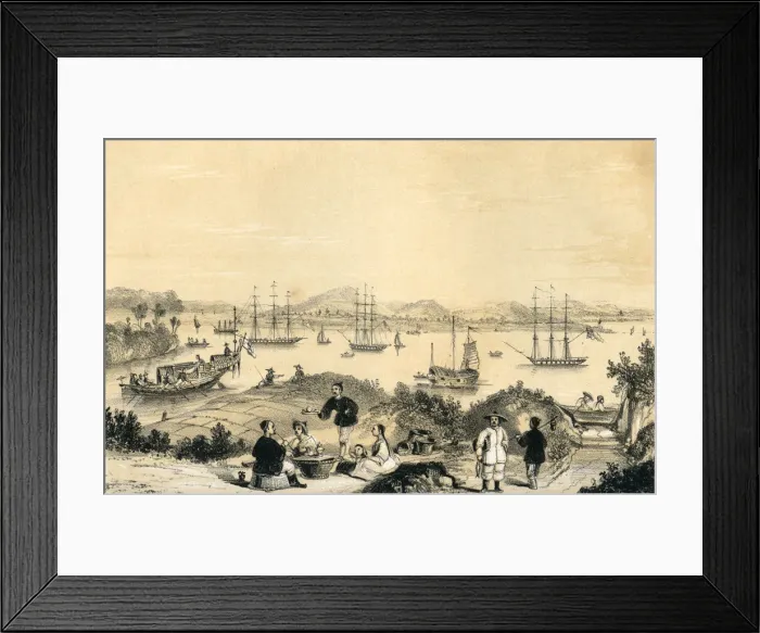 Framed Print : Whampoa near Canton, the anchorage for European shipping, 1847. Artist: JW Giles Framed Print : Whampoa near Canton, the anchorage for European shipping, 1847. Artist: JW Giles