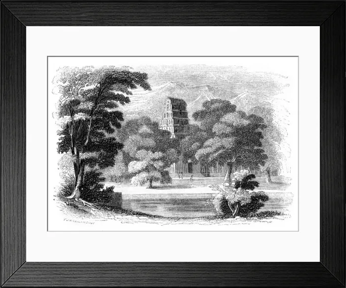 Framed Print : Indian landscape and temple, 1847. Artist: Robinson Framed Print : Indian landscape and temple, 1847. Artist: Robinson