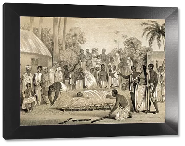 Ceremony of burning a Hindu widow with the body of her late husband, 1847