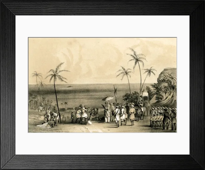 Framed Print : The merchants of Calicut seized and chained to a barren rock by order of Tippoo Saib, (1847) Framed Print : The merchants of Calicut seized and chained to a barren rock by order of Tippoo Saib, (1847)