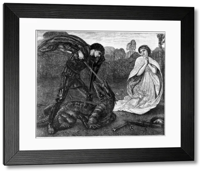 Framed Print : St George and the Dragon, 1930s. Artist: Birket Foster Framed Print : St George and the Dragon, 1930s. Artist: Birket Foster
